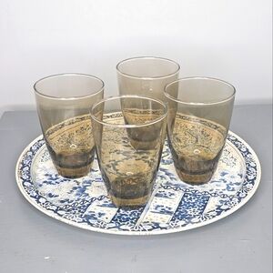 Vintage Smokey Amber Glass Tumblers (Set of 4) 16 oz 5" High